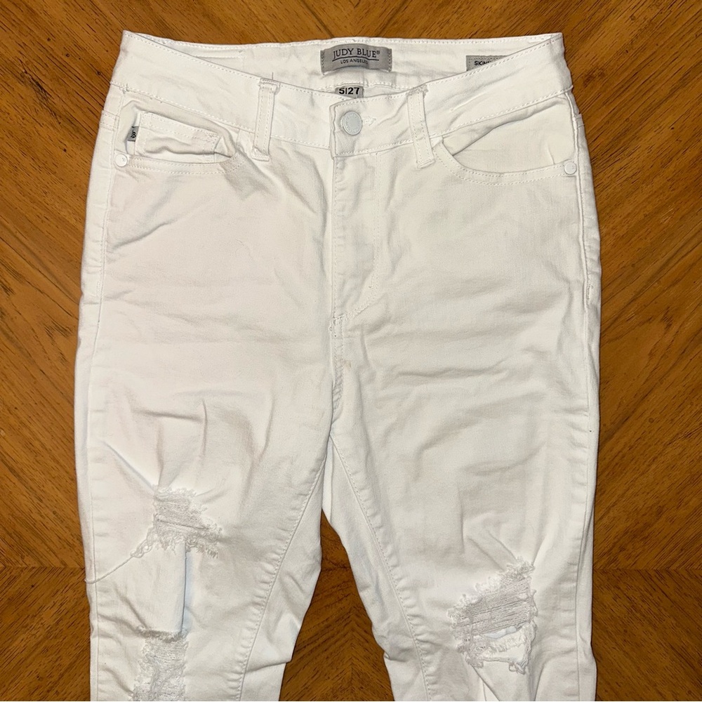 Judy Blue Skinny Fit Jeans Women's Size 5/27 White Distressed Stretch Denim